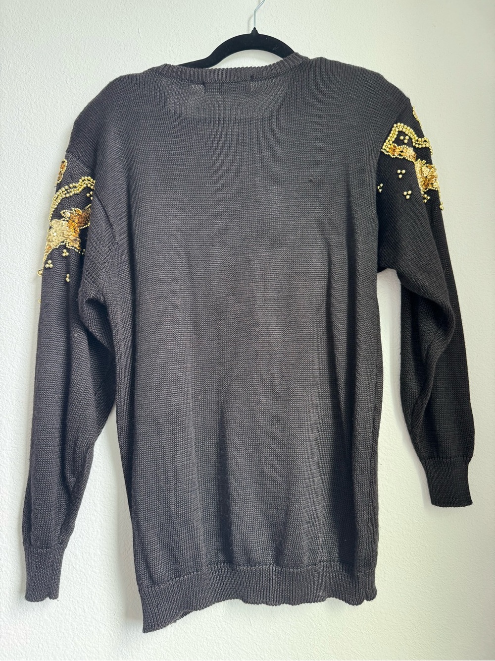 Diane Freis Black Sweater with Gold Sequin Floral Embellishment - Picture 9 of 9